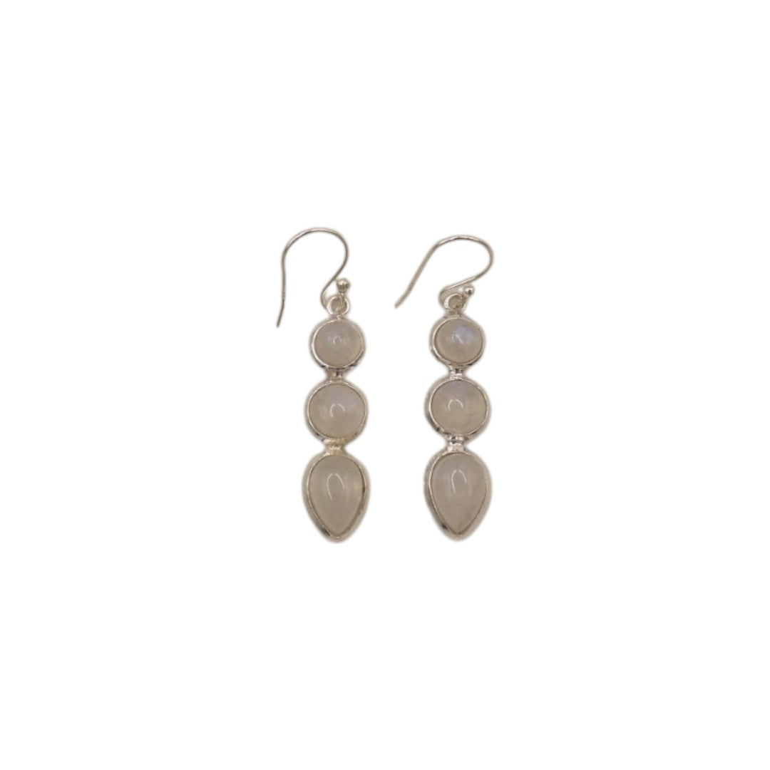 Sterling Silver Moonstone Multi Stone Drop Earrings 1.5"