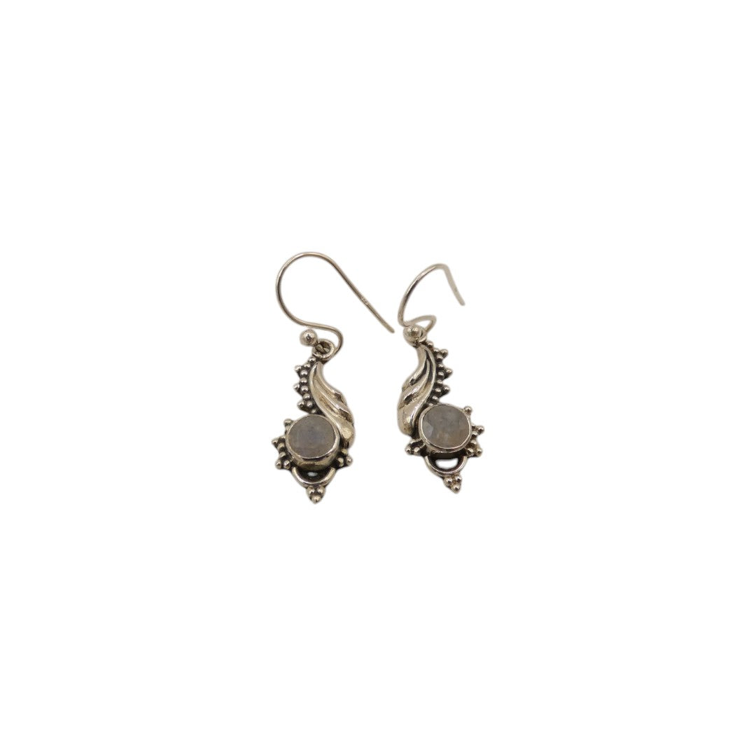 Sterling Silver Moonstone Wave Drop Earrings 1.25"