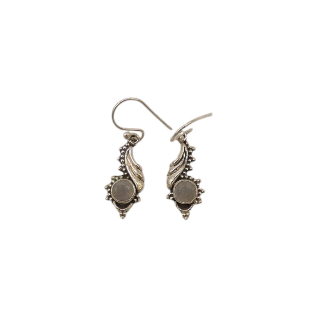 Sterling Silver Moonstone Wave Drop Earrings 1.25"