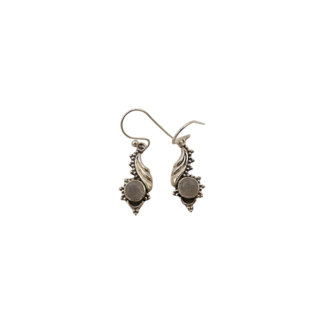 Sterling Silver Moonstone Wave Drop Earrings 1.25"