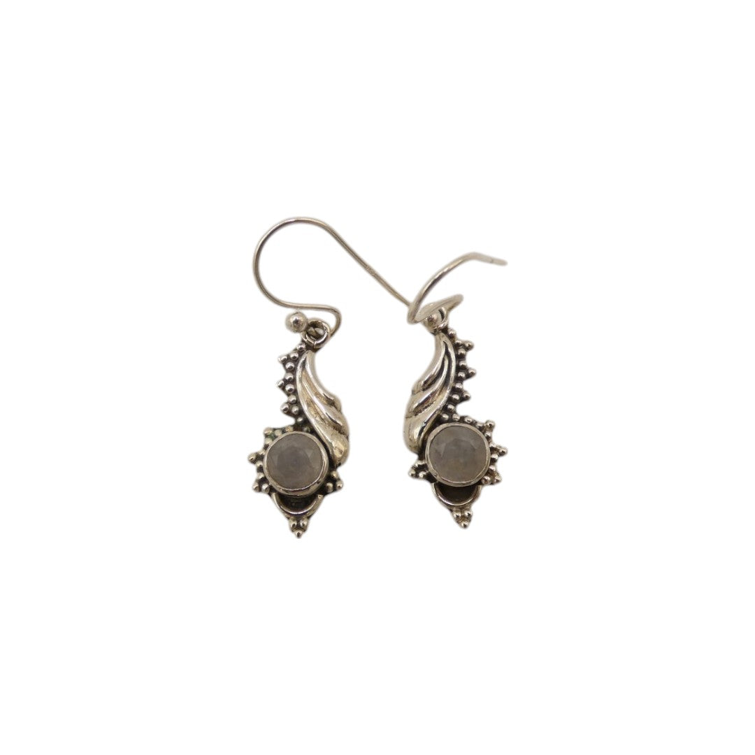 Sterling Silver Moonstone Wave Drop Earrings 1.25"