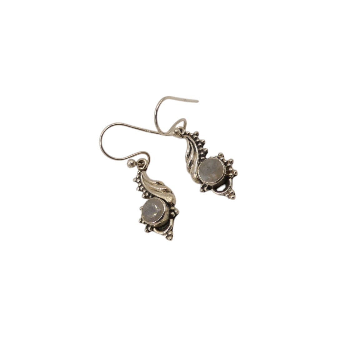 Sterling Silver Moonstone Wave Drop Earrings 1.25"