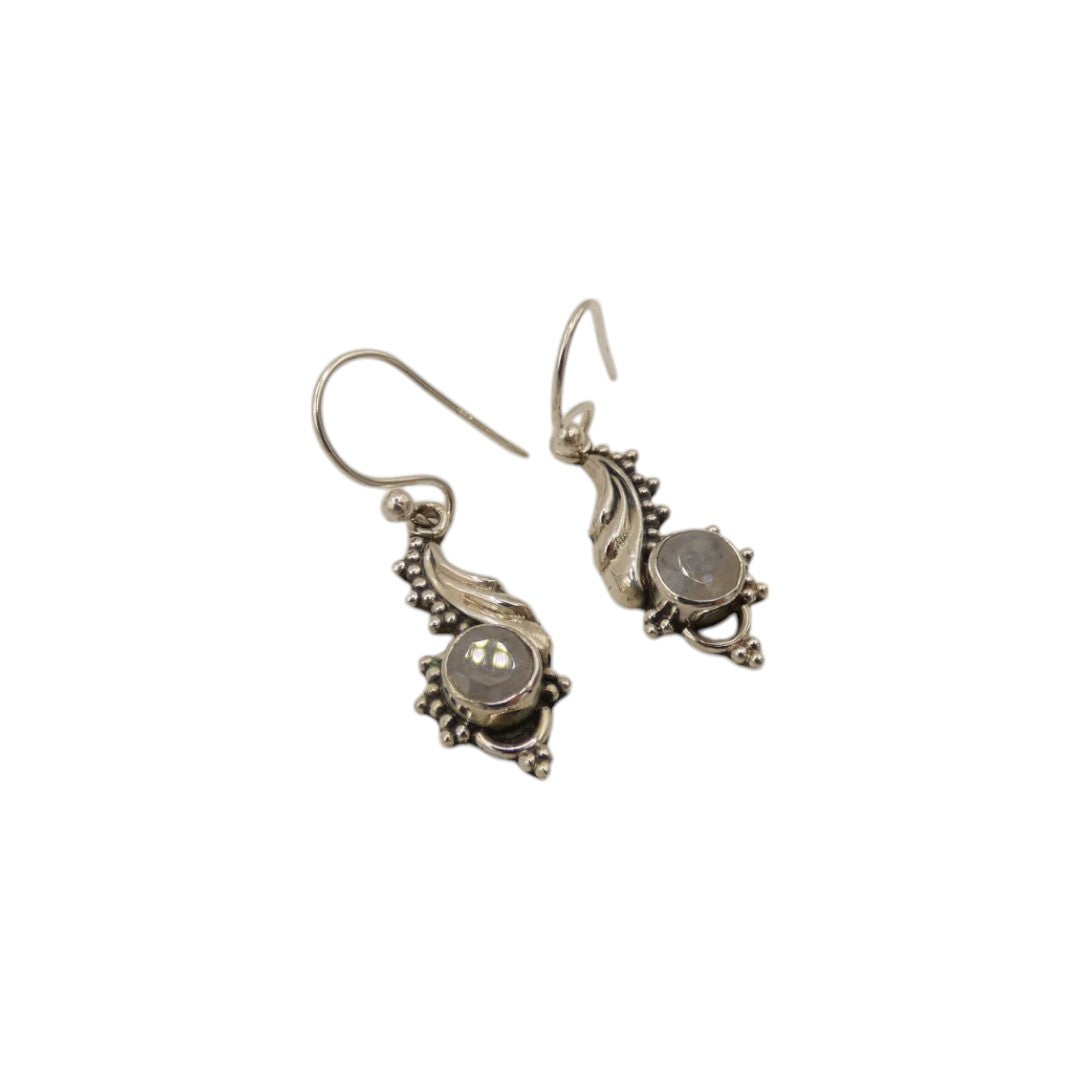 Sterling Silver Moonstone Wave Drop Earrings 1.25"