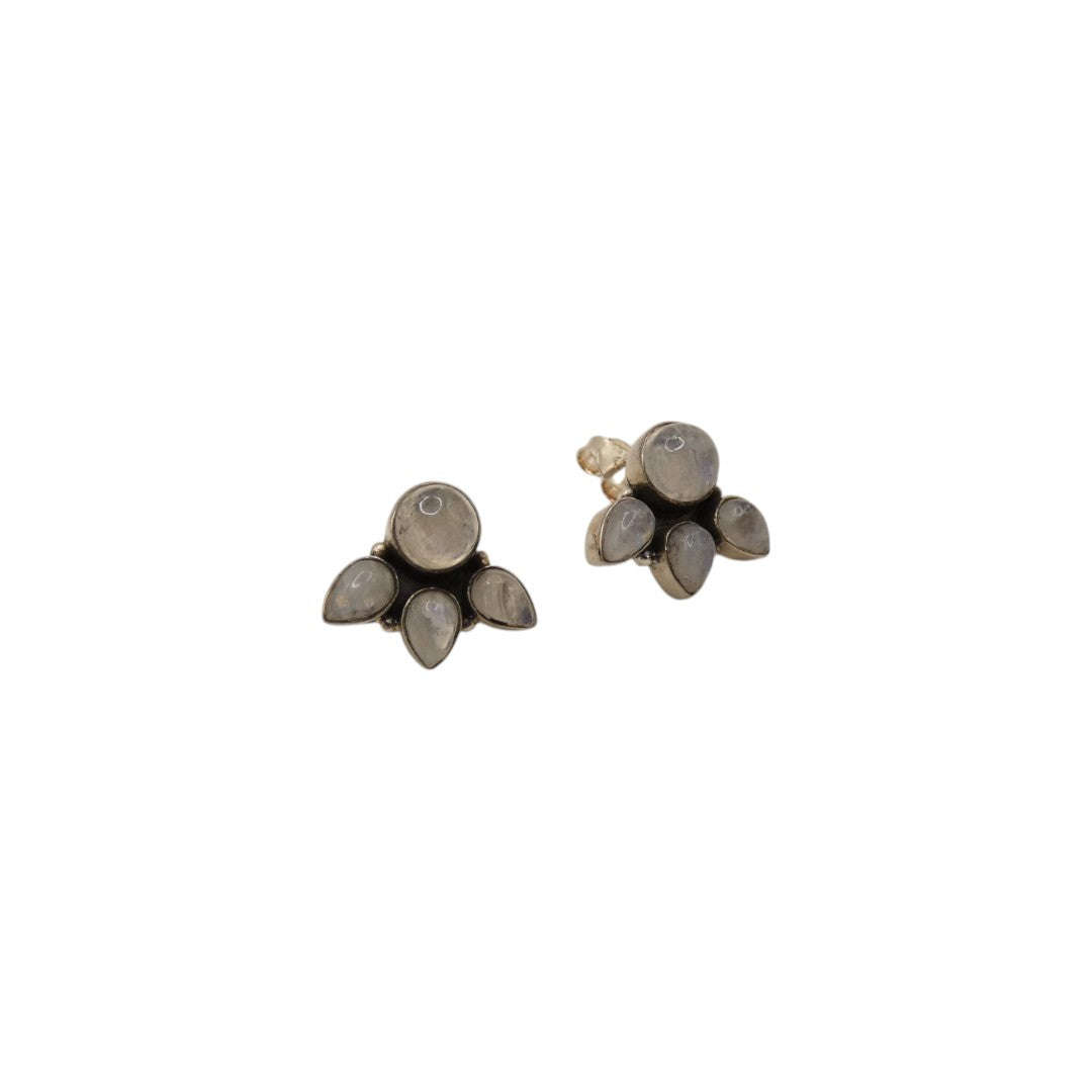 Sterling Silver Moonstone Multi Stone Stud Earrings 0.6"