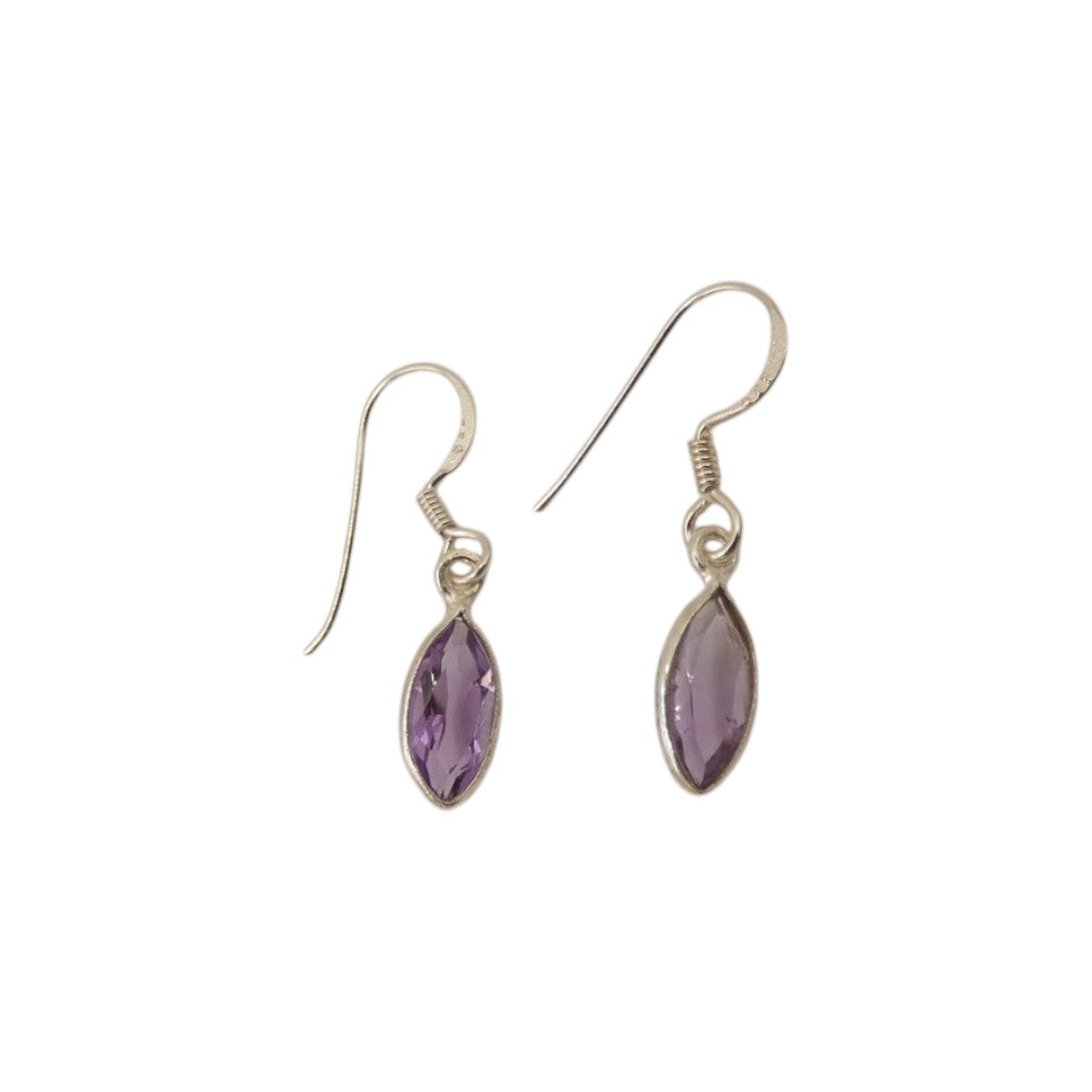 Sterling Silver Amethyst Drop Earrings 1.2"
