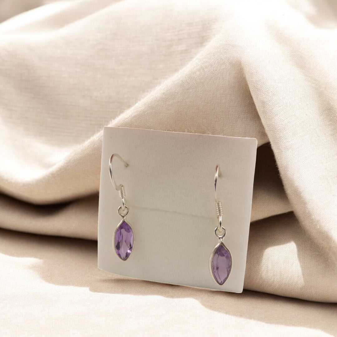 Sterling Silver Amethyst Drop Earrings 1.2"