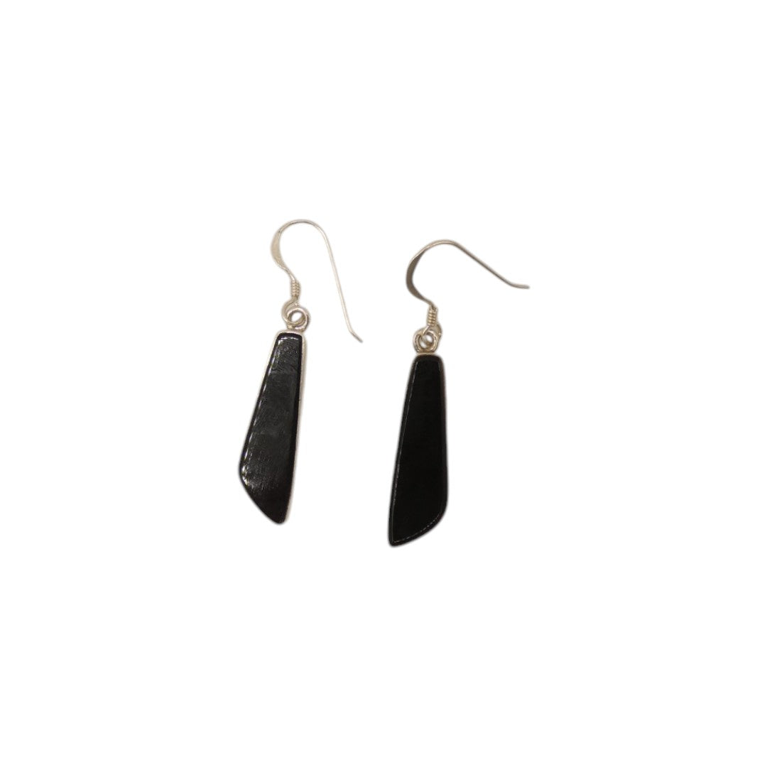 Sterling Silver Black Onyx Irregular Shape Stone Drop Earrings 1.7"