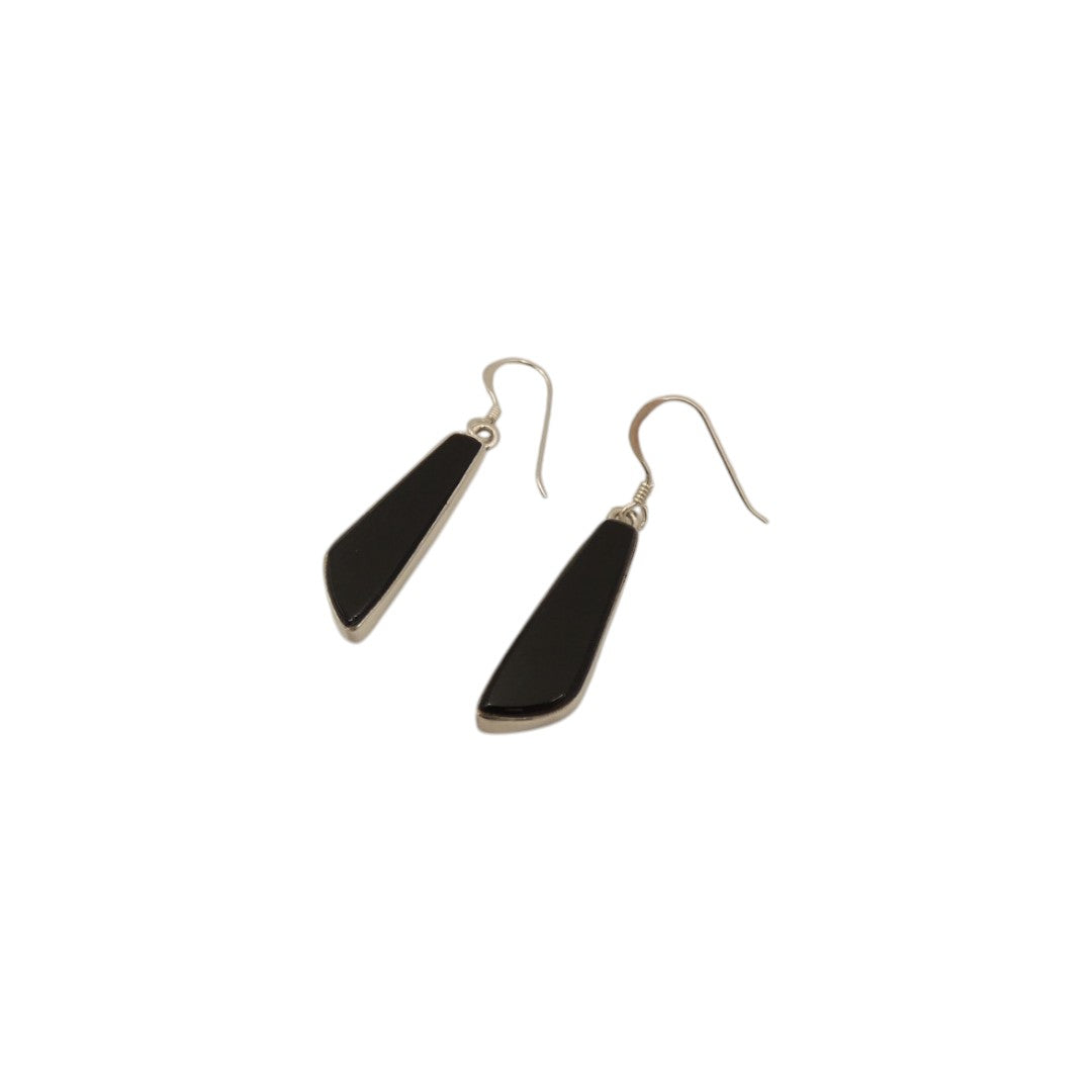 Sterling Silver Black Onyx Irregular Shape Stone Drop Earrings 1.7"