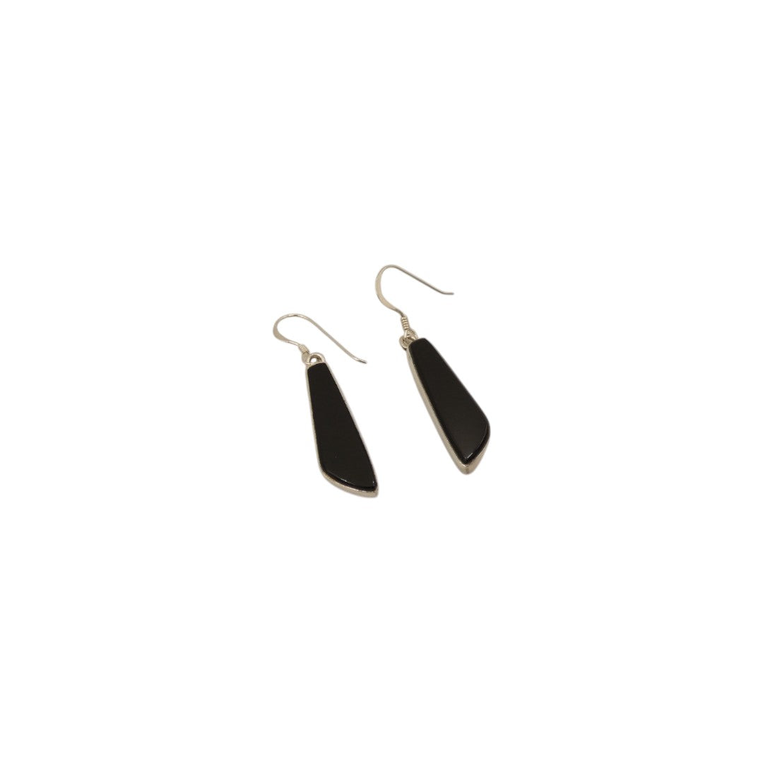 Sterling Silver Black Onyx Irregular Shape Stone Drop Earrings 1.7"