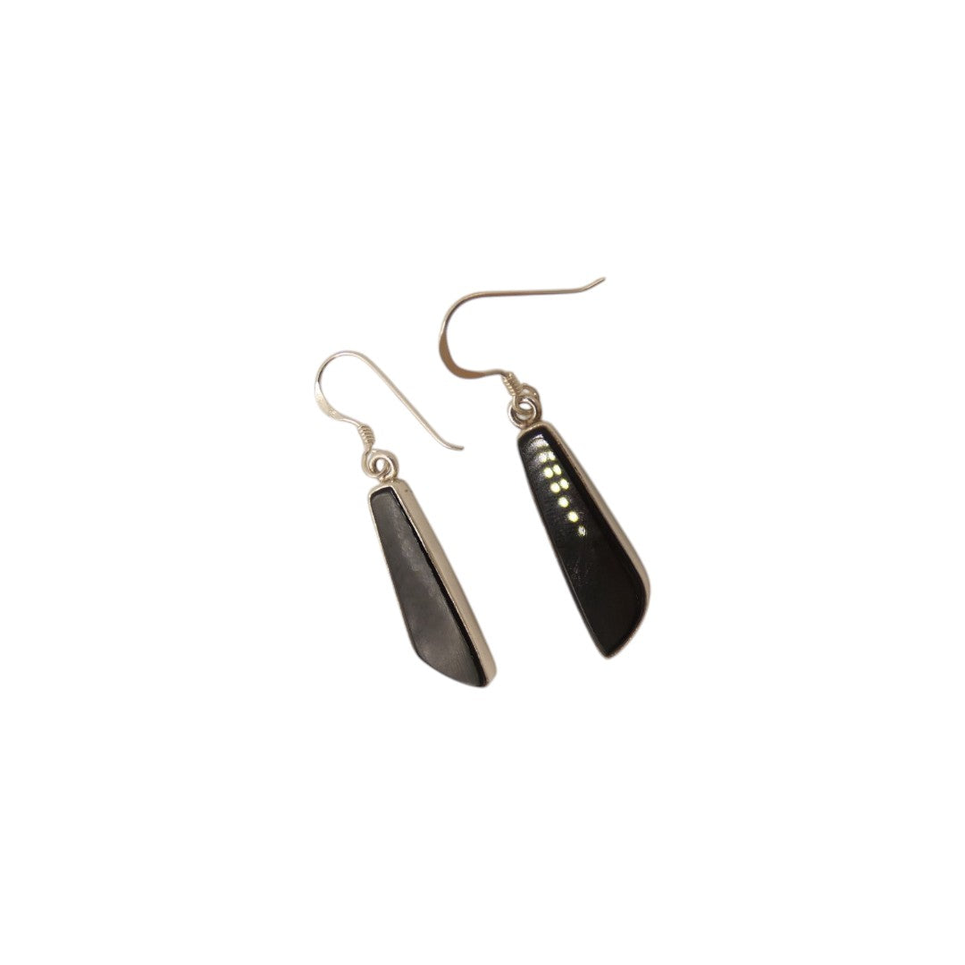 Sterling Silver Black Onyx Irregular Shape Stone Drop Earrings 1.7"