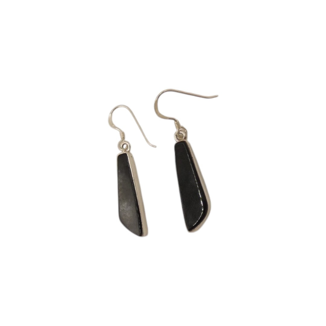 Sterling Silver Black Onyx Irregular Shape Stone Drop Earrings 1.7"