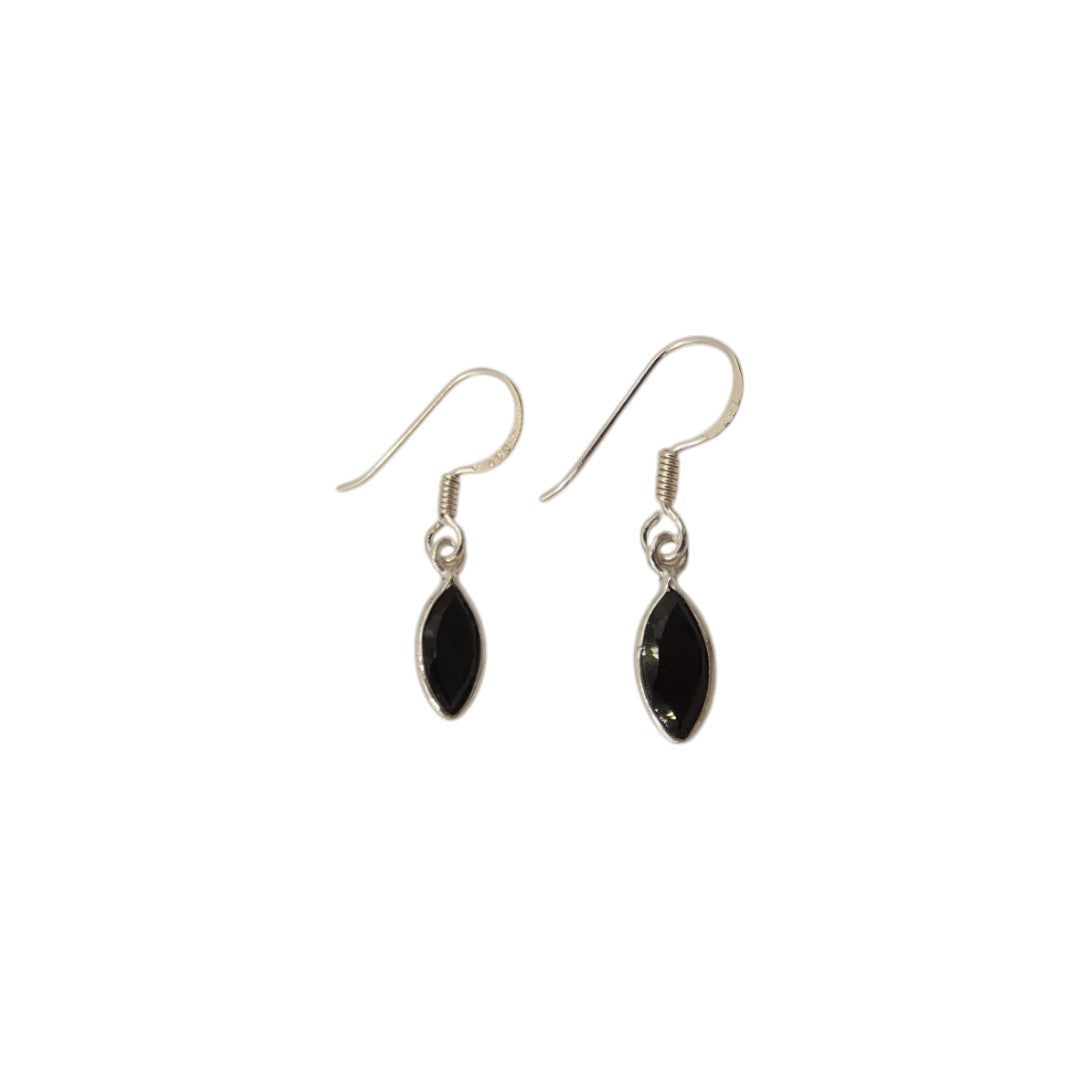 Sterling Silver Black Onyx Drop Earrings 1.2"