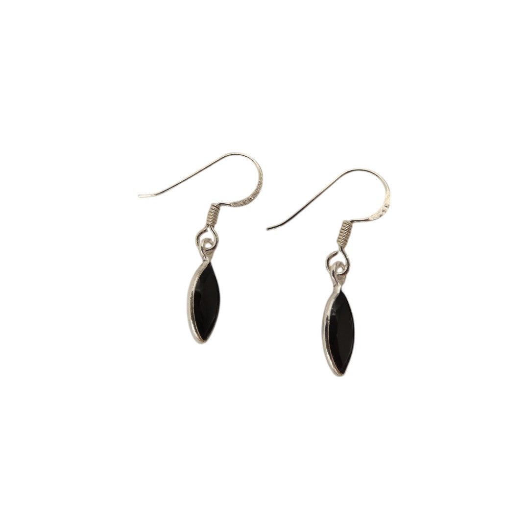 Sterling Silver Black Onyx Drop Earrings 1.2"