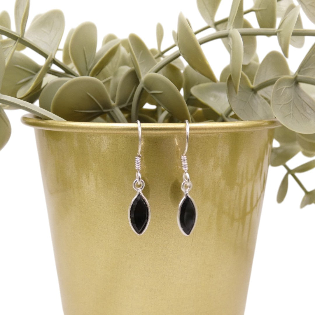 Sterling Silver Black Onyx Drop Earrings 1.2"