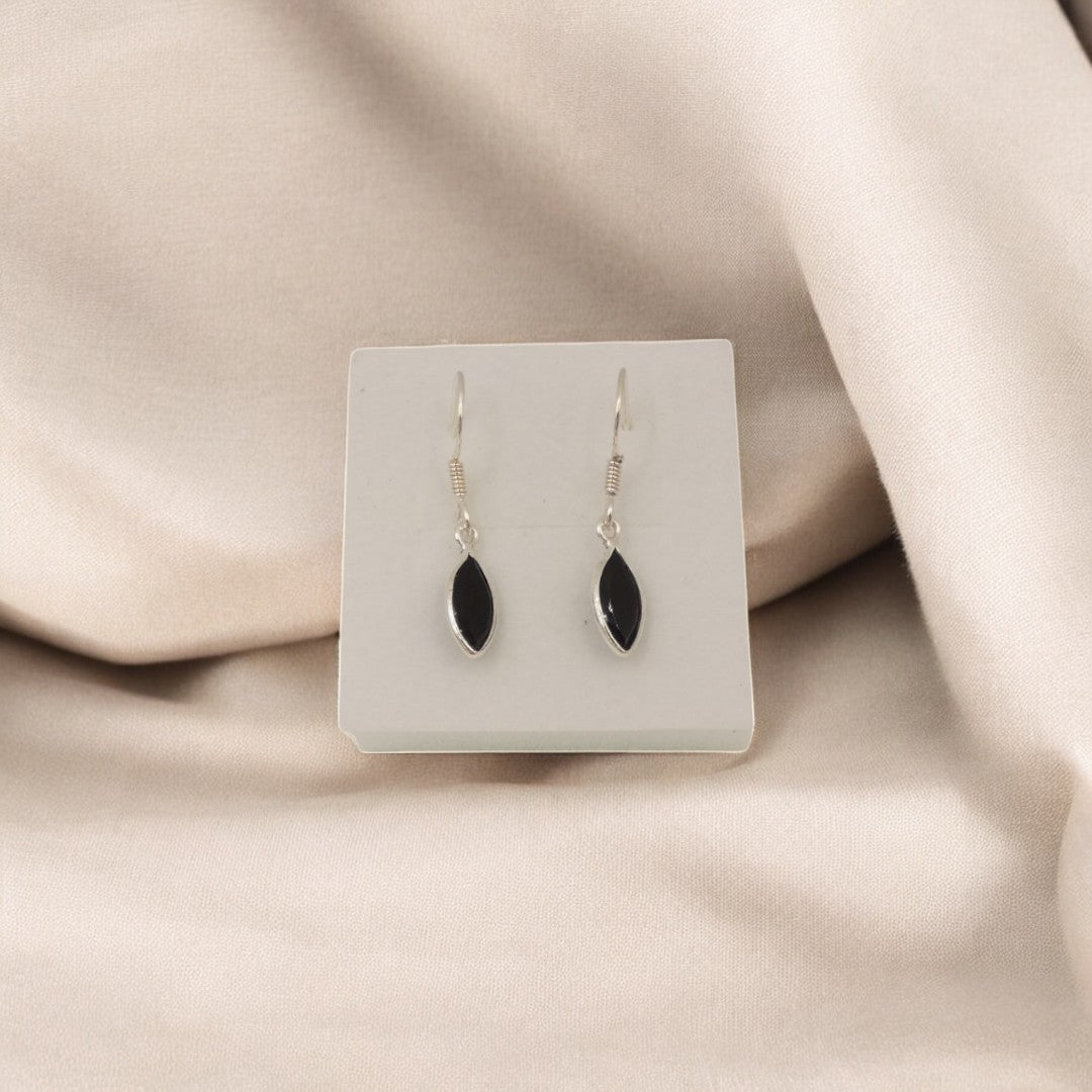 Sterling Silver Black Onyx Drop Earrings 1.2"