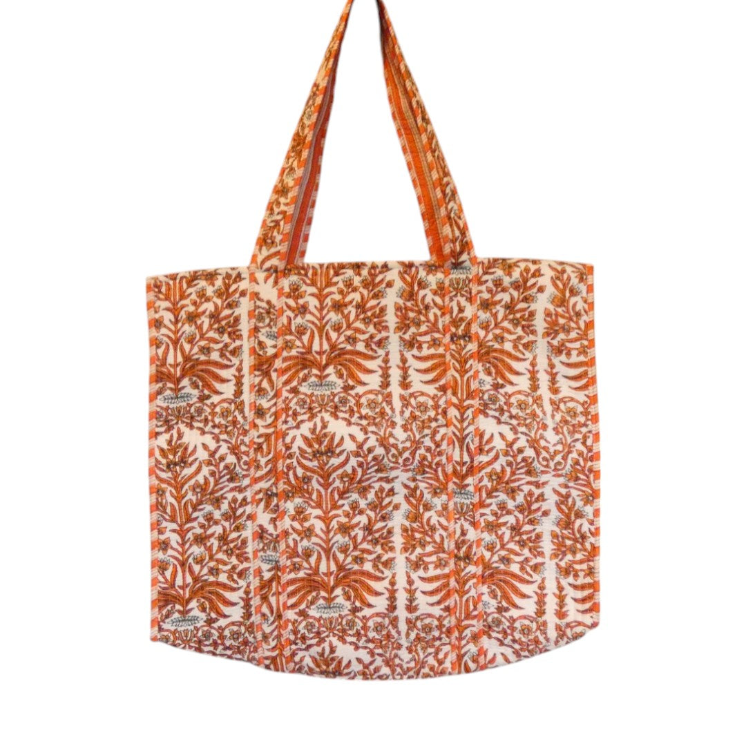 Orange Enchantment Hand Block Printed Cotton Tote Bag