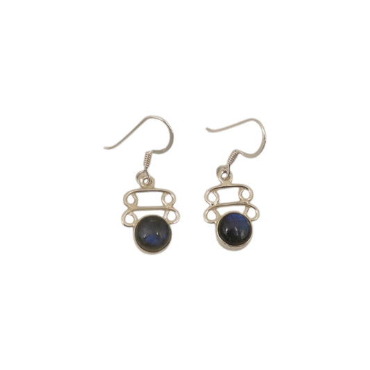 Sterling Silver Labradorite Ornate Drop Earrings 1.3"