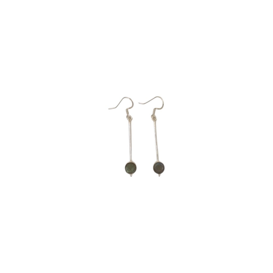 Sterling Silver Labradorite Straight Drop Earrings With Round Stone 2"