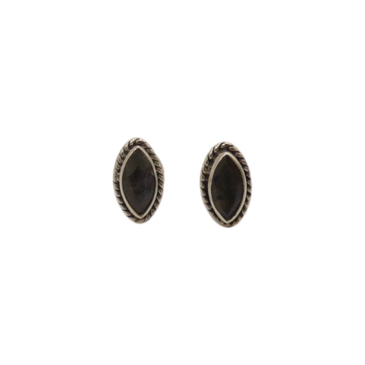 Sterling Silver Labradorite Ornate Oval Stud Earrings 0.4"