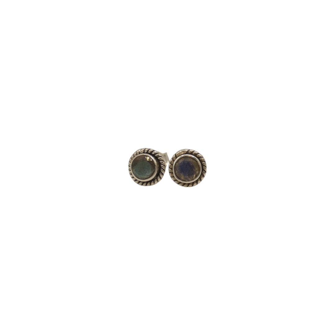 Sterling Silver Labradorite Ornate Round Stud Earrings 0.3"