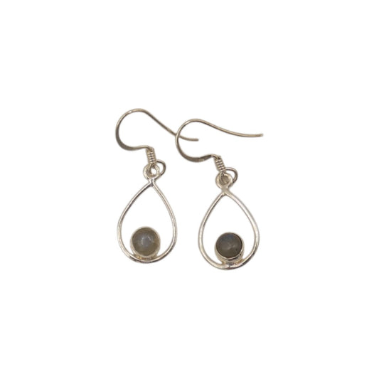 Sterling Silver Labradorite Open Teardrop Shape Earrings 1.4"
