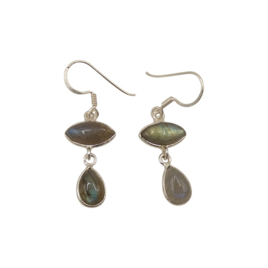 Sterling Silver Labradorite Double Stone Drop Earrings 1.5"