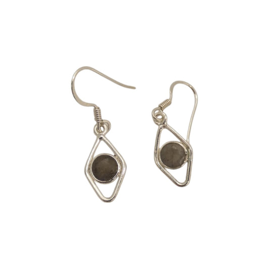 Sterling Silver Labradorite Open Diamond Shape Earrings 1.3"