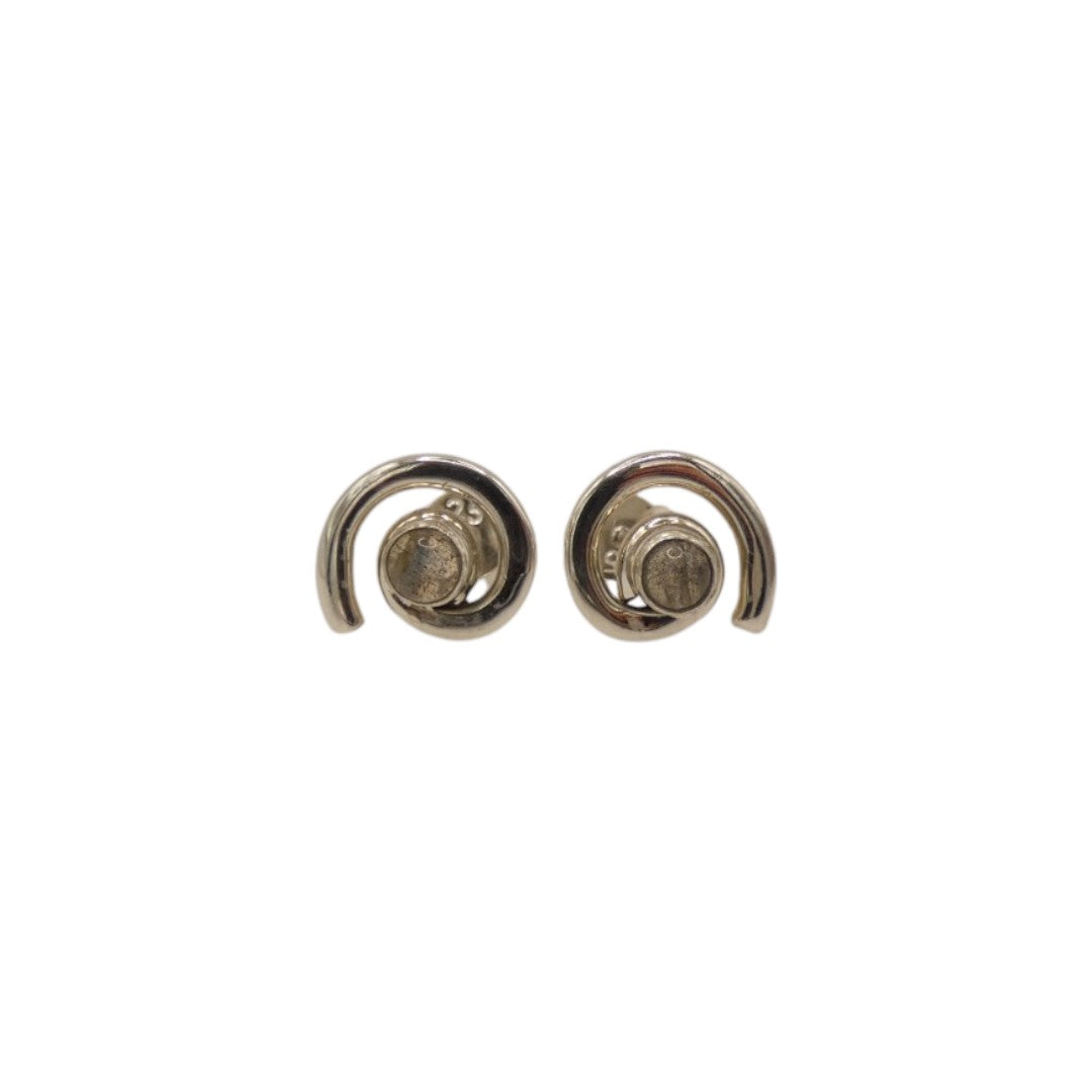 Sterling Silver Labradorite Swirl Stud Earrings With Centre Stone 0.6"