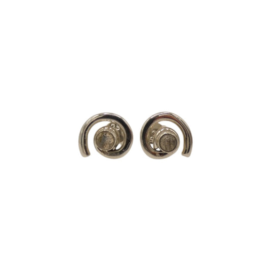 Sterling Silver Labradorite Swirl Stud Earrings With Centre Stone 0.6"