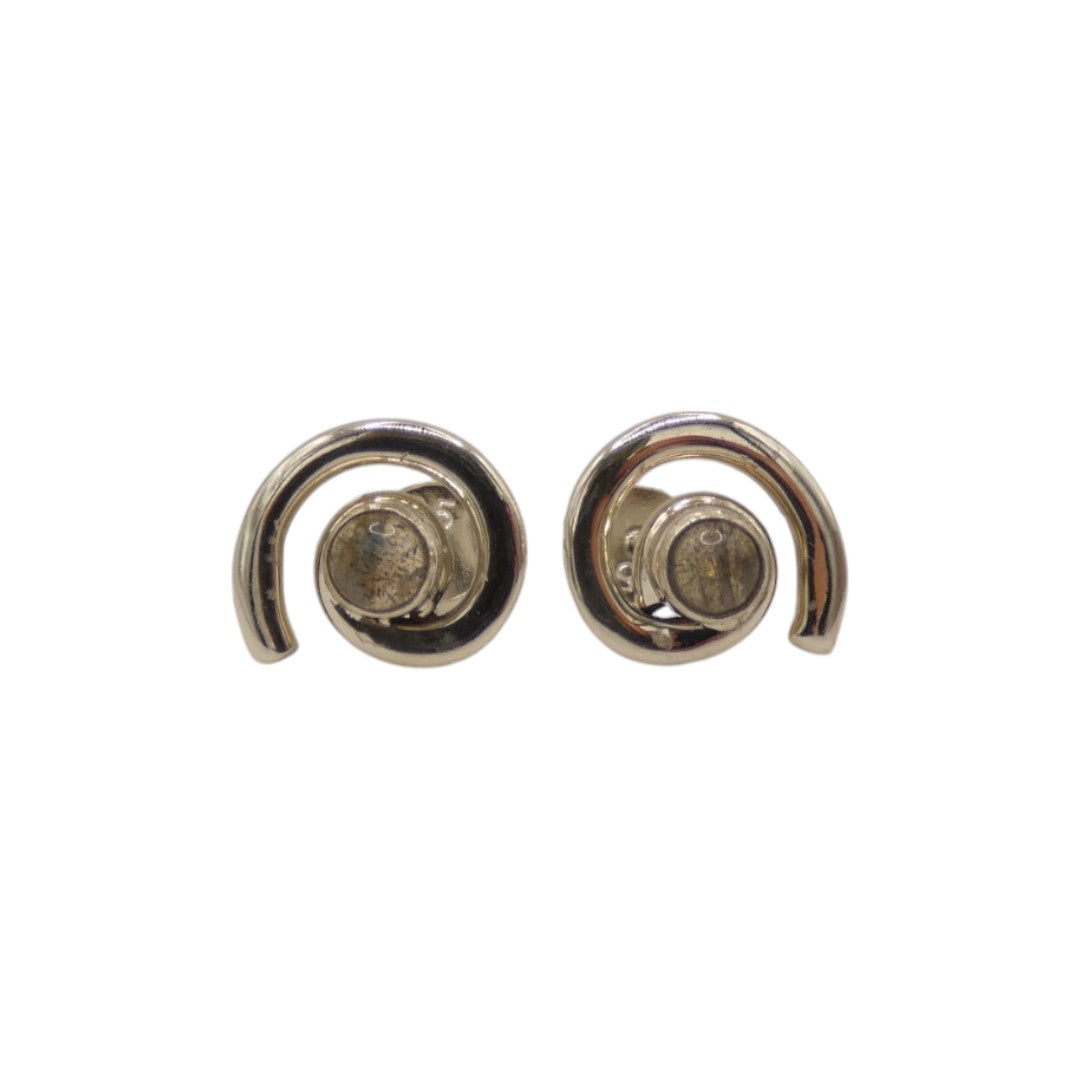 Sterling Silver Labradorite Swirl Stud Earrings With Centre Stone 0.6"