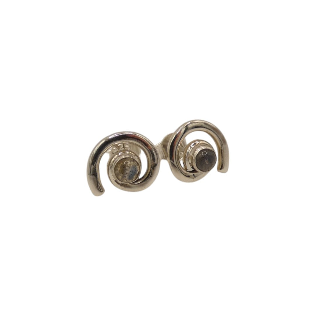 Sterling Silver Labradorite Swirl Stud Earrings With Centre Stone 0.6"