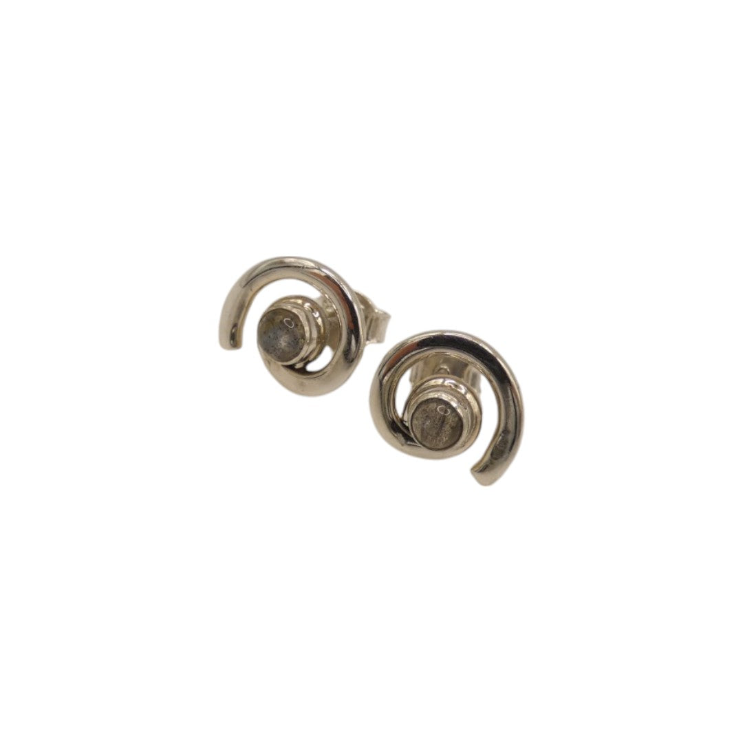Sterling Silver Labradorite Swirl Stud Earrings With Centre Stone 0.6"