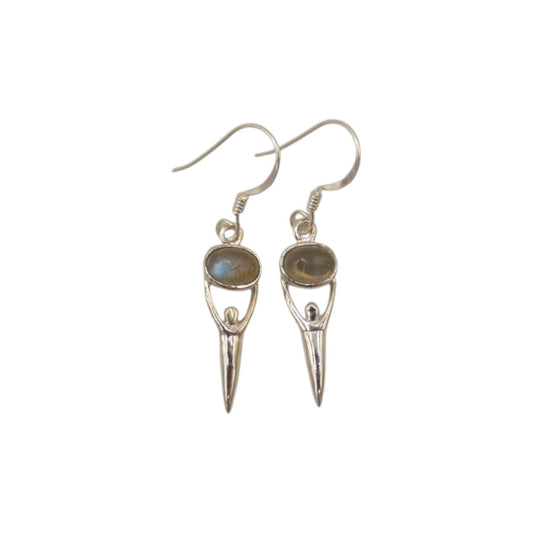 Sterling Silver Labradorite Goddess Drop Earrings 1.5"