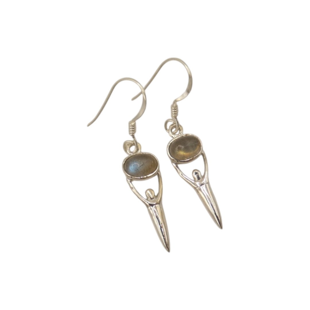 Sterling Silver Labradorite Goddess Drop Earrings 1.5"