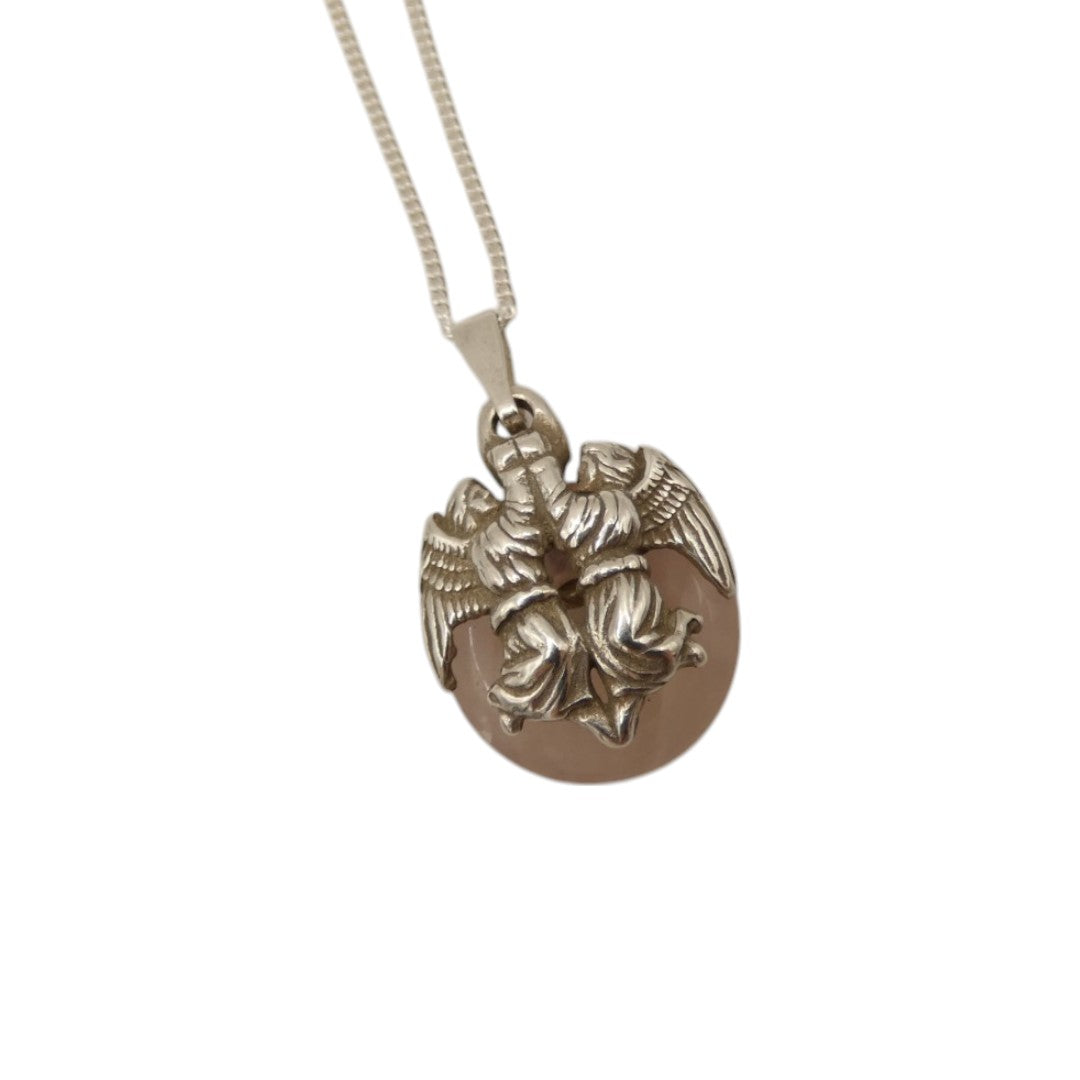 Sterling Silver Rose Quartz And Angels Necklace