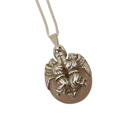 Sterling Silver Rose Quartz And Angels Necklace