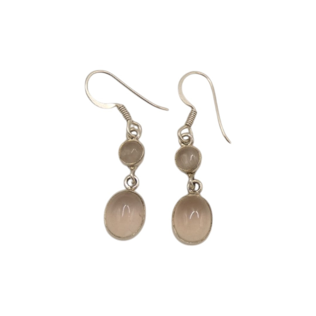 Sterling Silver Rose Quartz Double Stone Drop Earrings 1.5"