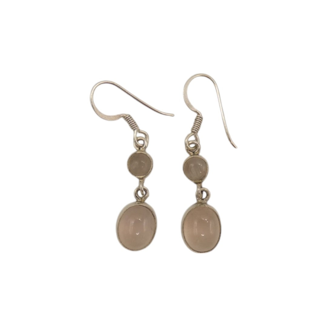 Sterling Silver Rose Quartz Double Stone Drop Earrings 1.5"