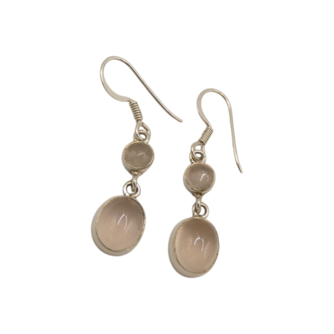 Sterling Silver Rose Quartz Double Stone Drop Earrings 1.5"