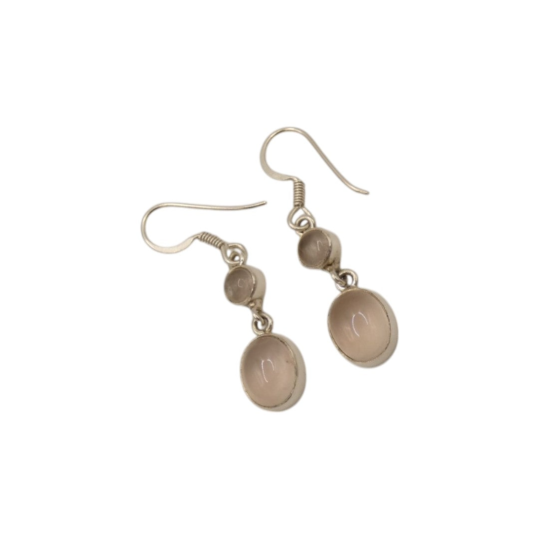 Sterling Silver Rose Quartz Double Stone Drop Earrings 1.5"