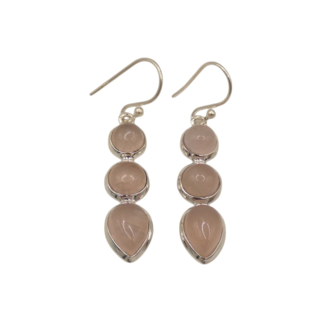 Sterling Silver Rose Quartz Multi Stone Drop Earrings 1.75"