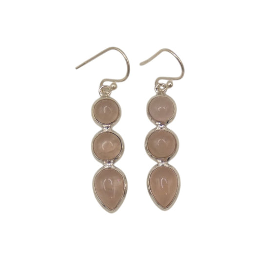 Sterling Silver Rose Quartz Multi Stone Drop Earrings 1.75"