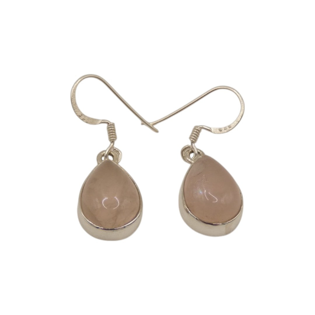 Sterling Silver Rose Quartz Teardrop Earrings 1.3"