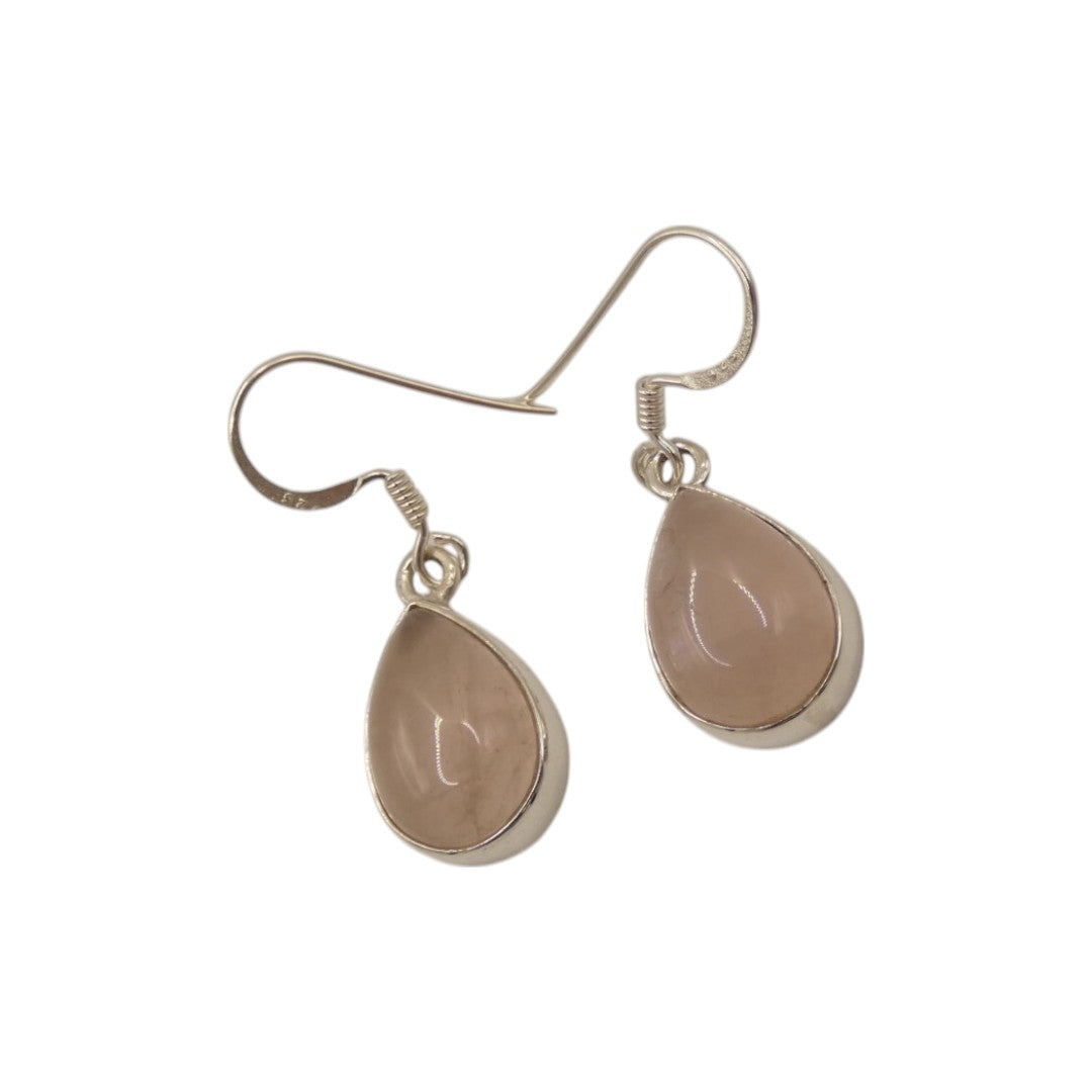 Sterling Silver Rose Quartz Teardrop Earrings 1.3"