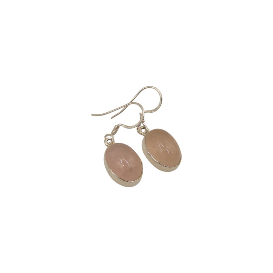 Sterling Silver Rose Quartz Oval Drop Earrings 1.2"