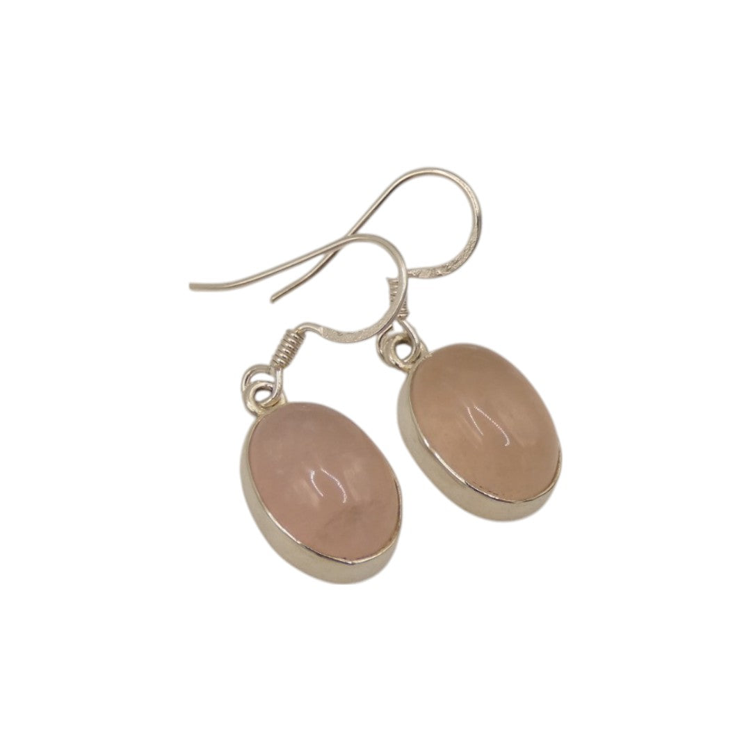 Sterling Silver Rose Quartz Oval Drop Earrings 1.2"