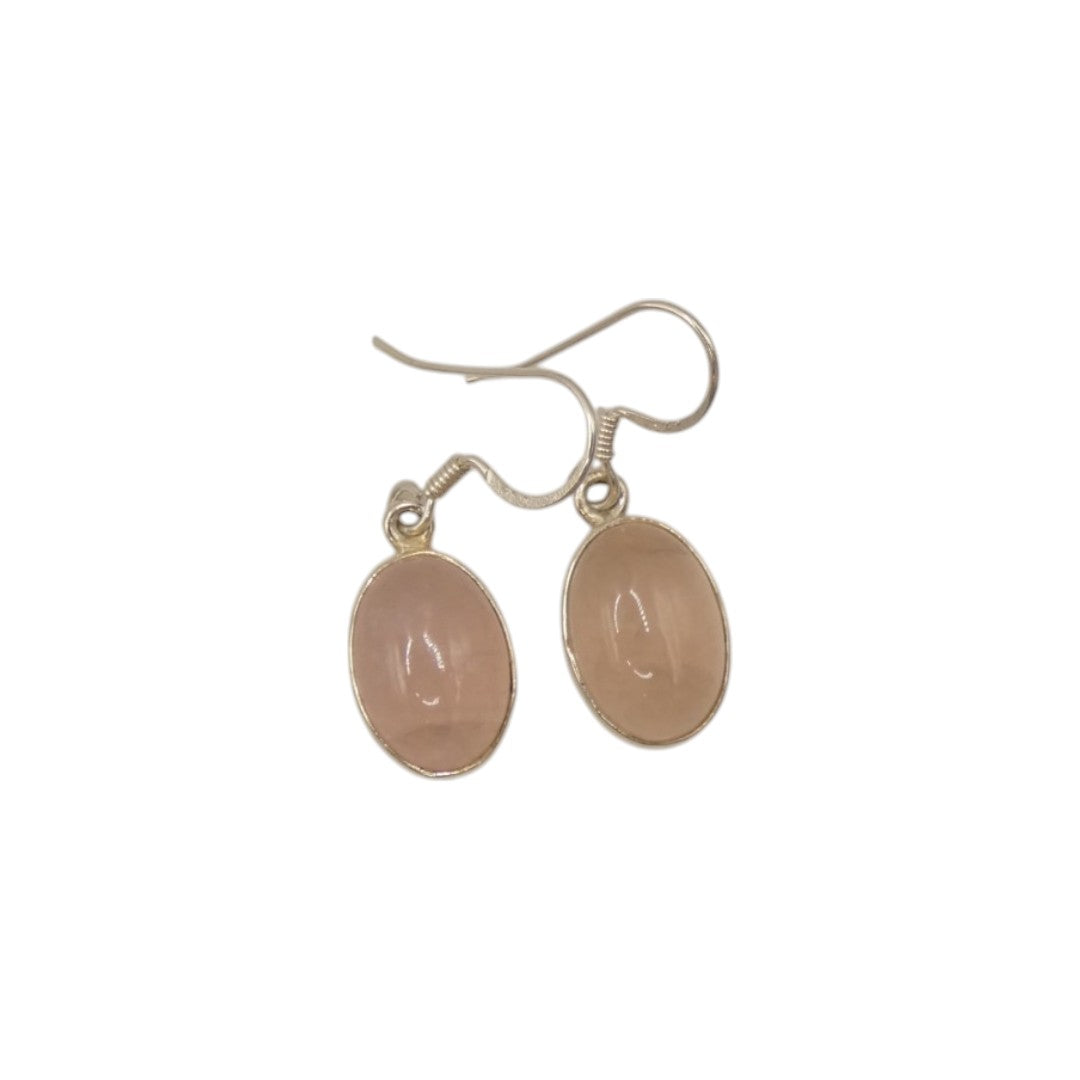 Sterling Silver Rose Quartz Oval Drop Earrings 1.2"