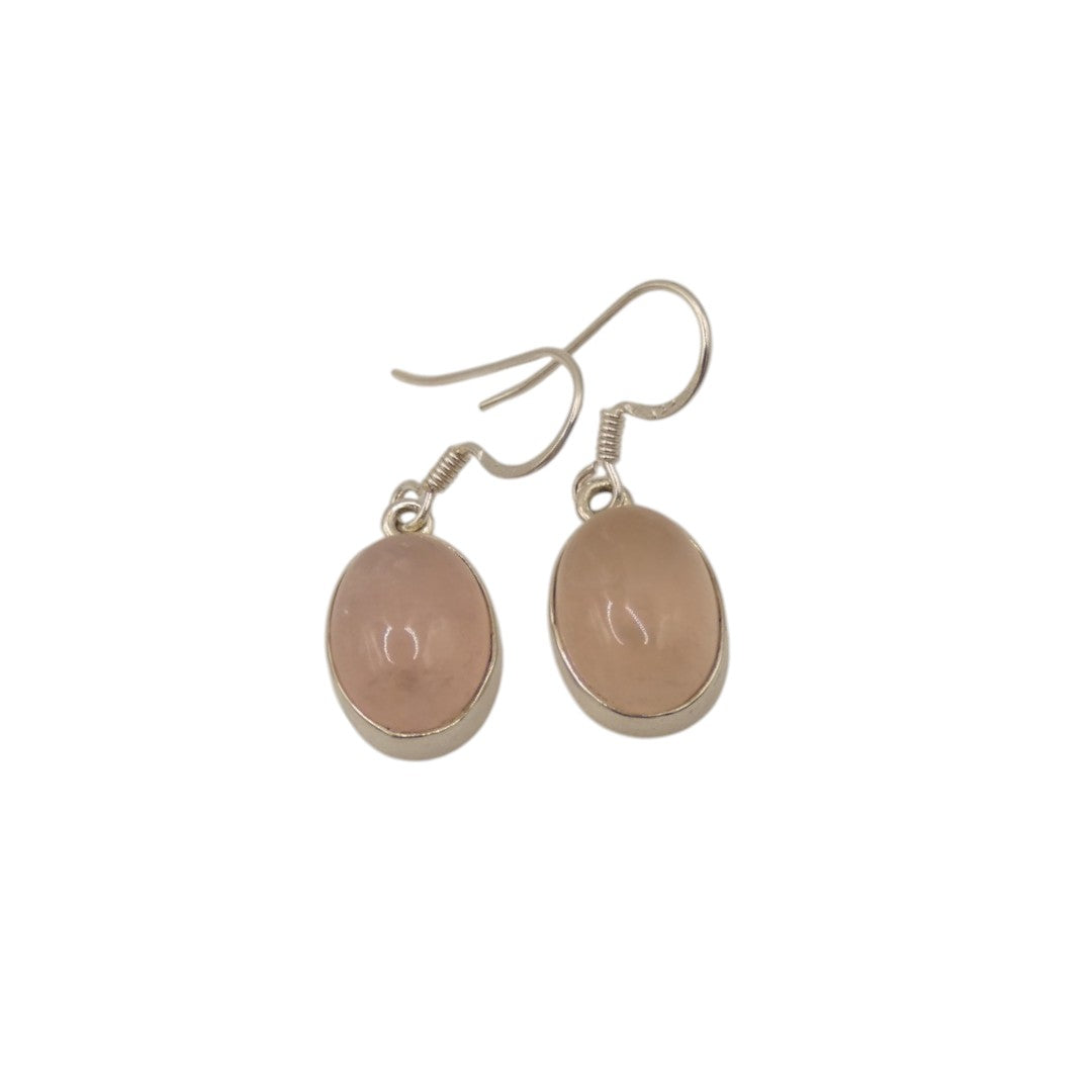 Sterling Silver Rose Quartz Oval Drop Earrings 1.2"
