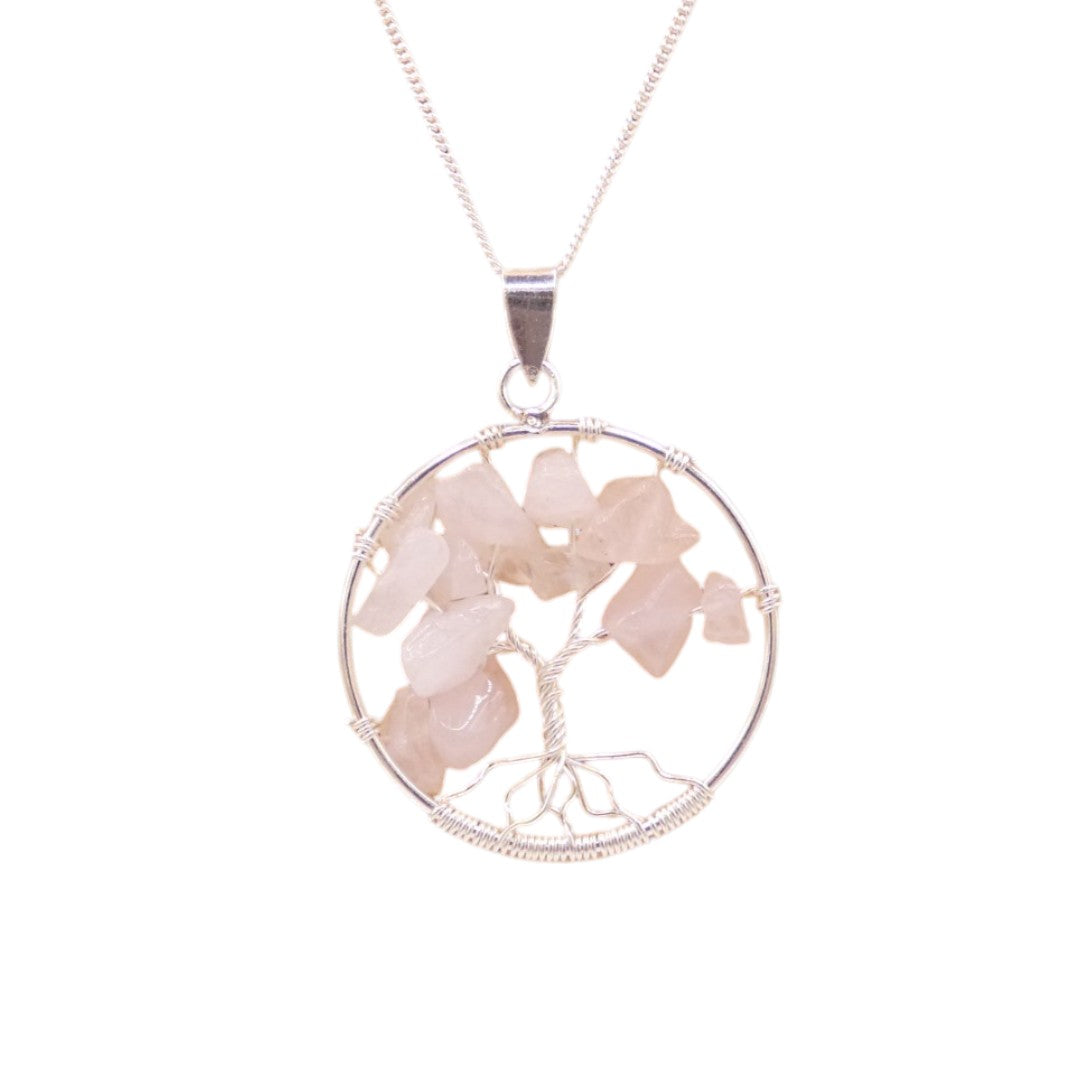 Sterling Silver Rose Quartz Tree Of Life Necklace