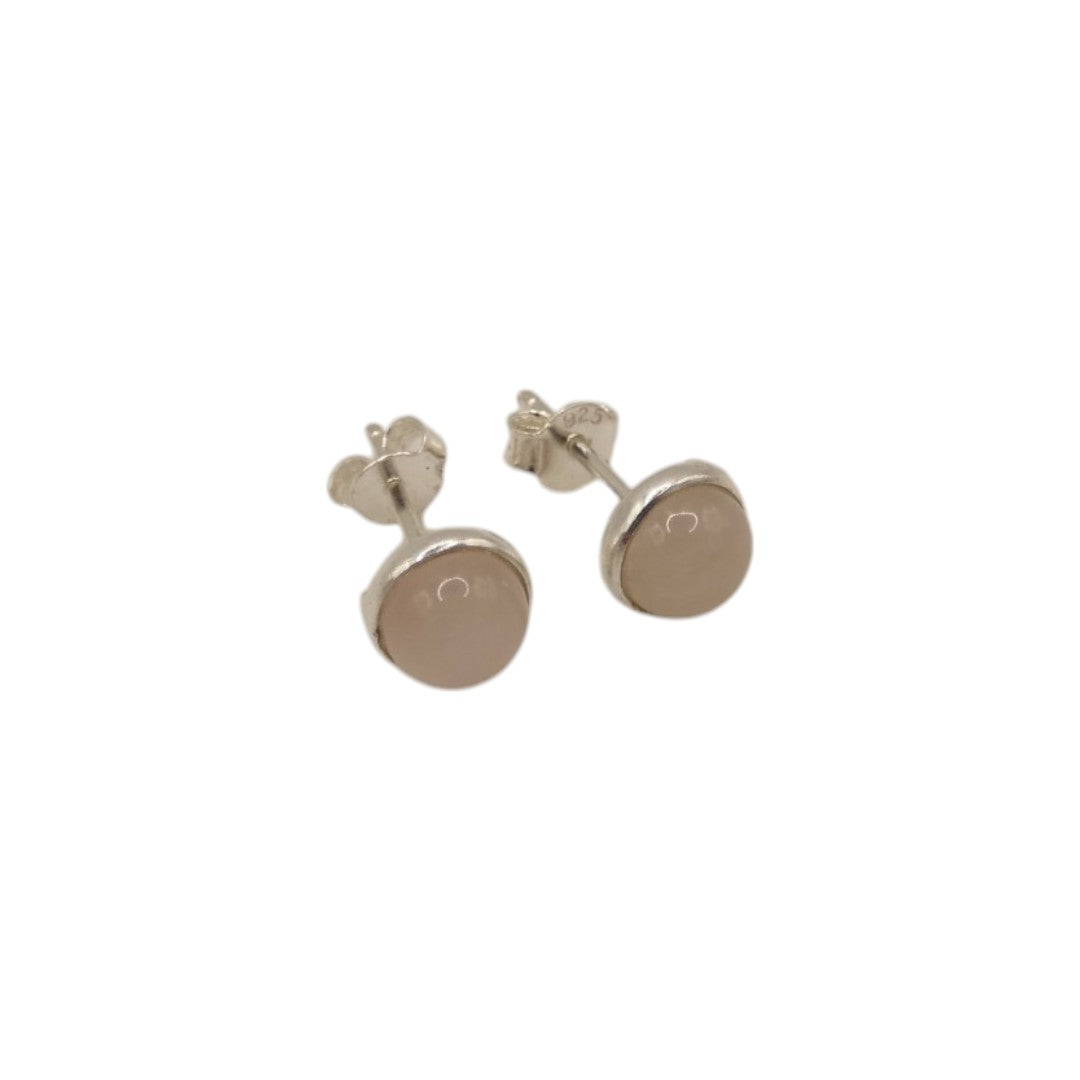 Sterling Silver Rose Quartz Round Stud Earrings 0.25"